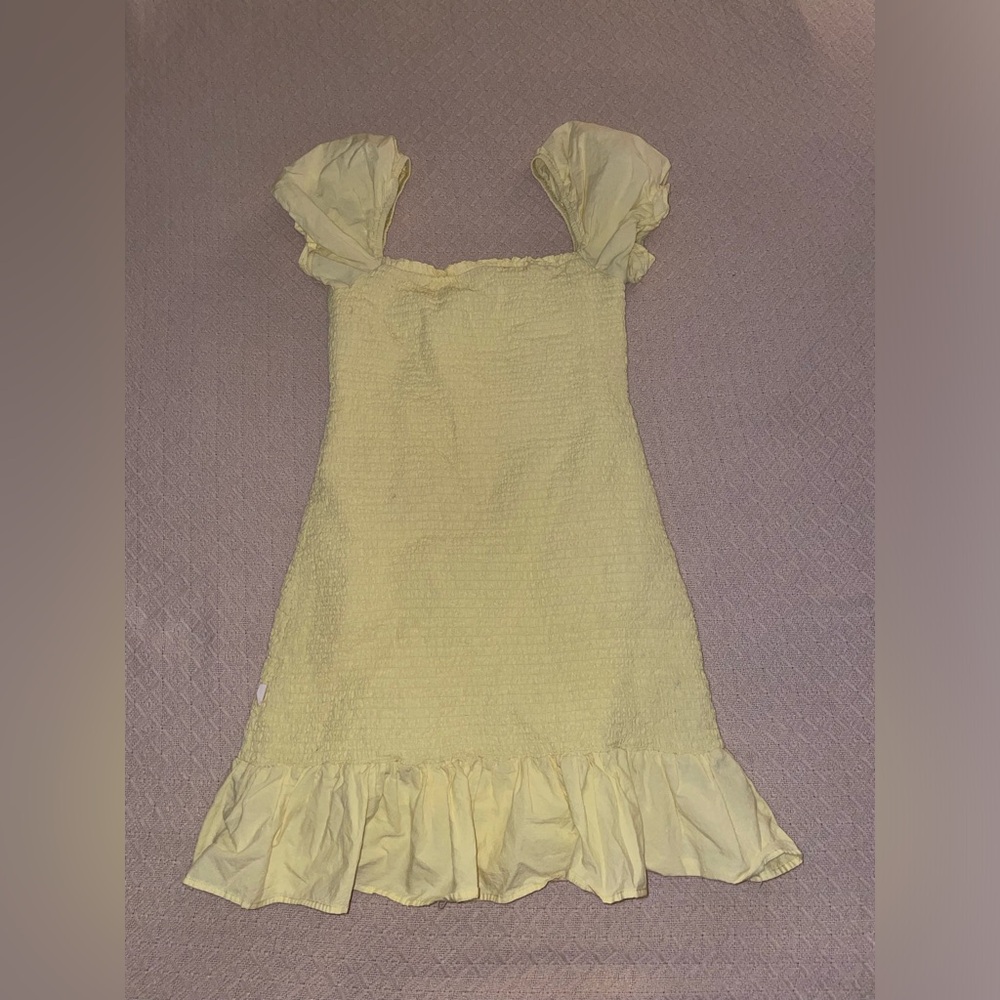Araminta James Yellow Short Sleeve Over The Shoulder Mini Ruched Dress Size S